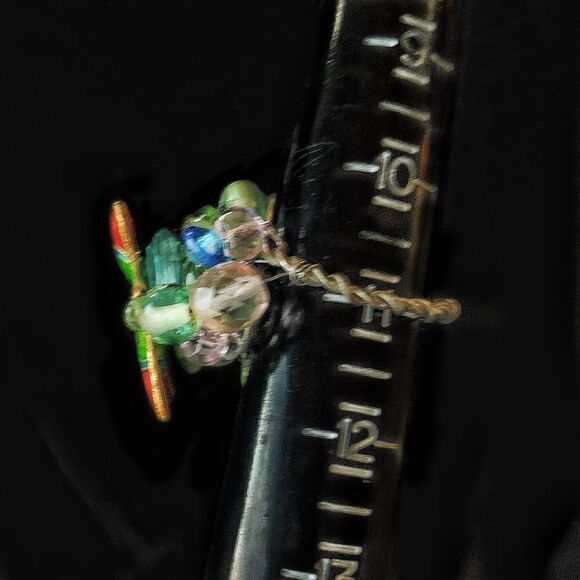 Vintage Artist made Cloisonné butterfly crystal wire ring sz11 - Picture 8 of 8